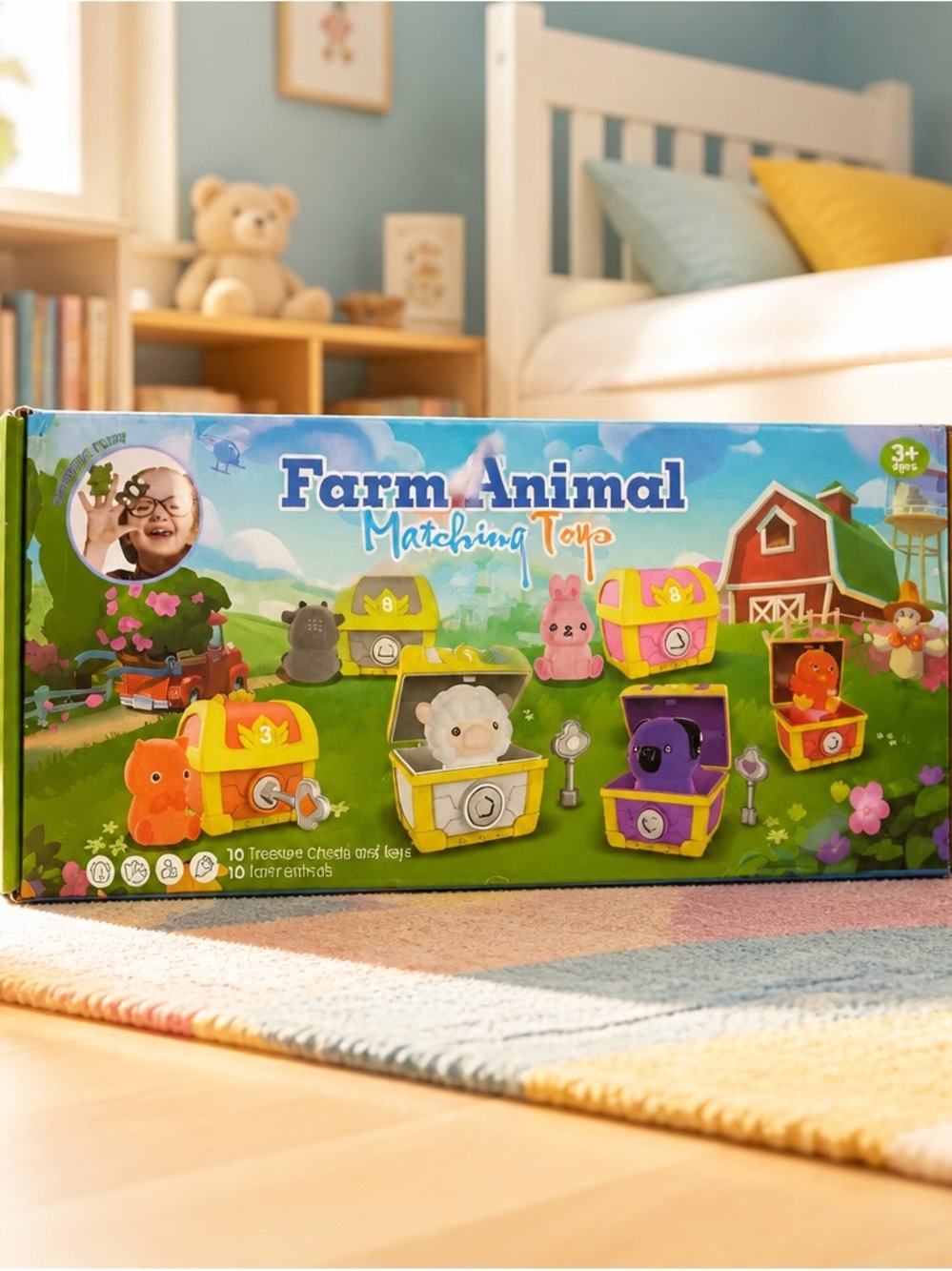 Farm Animal Matching Toy Set - Yellow Chest Playset. 3+